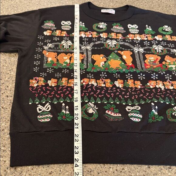 KNITPICKS Vintage 80s Glitter Puff Paint Teddy Bear Holiday Christmas Sweatshirt - Picture 9 of 9
